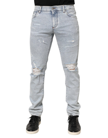 Dolce & Gabbana Light Blue Distressed Slim Fit Ripped Denim Jeans