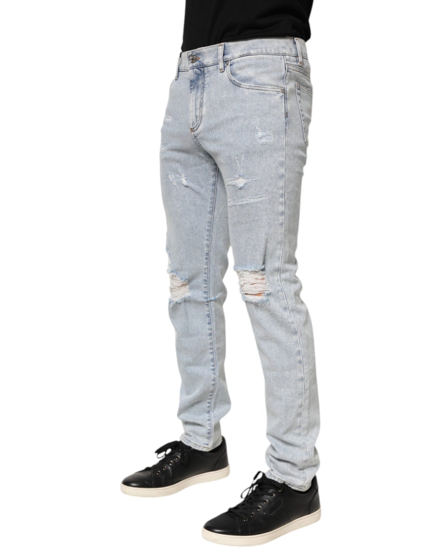 Dolce & Gabbana Light Blue Distressed Slim Fit Ripped Denim Jeans