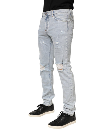 Dolce & Gabbana Light Blue Distressed Slim Fit Ripped Denim Jeans
