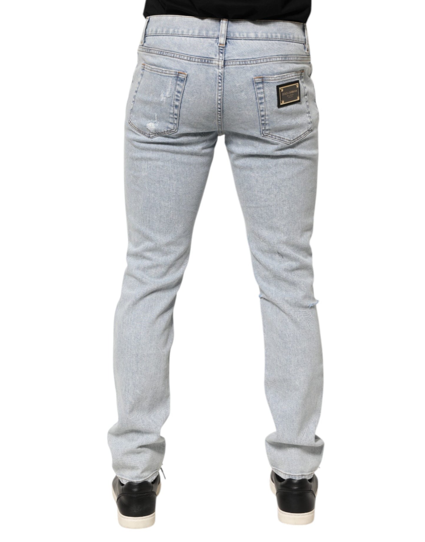 Dolce & Gabbana Light Blue Distressed Slim Fit Ripped Denim Jeans