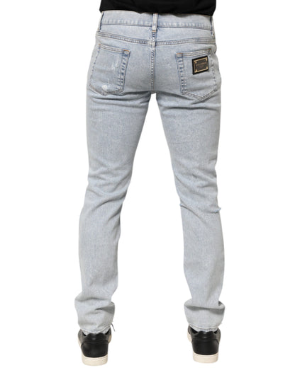 Dolce & Gabbana Light Blue Distressed Slim Fit Ripped Denim Jeans
