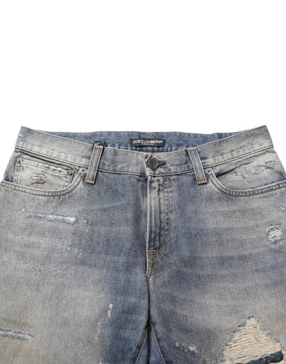 Dolce & Gabbana Blue Distressed Denim Slim Fit Pants Jeans