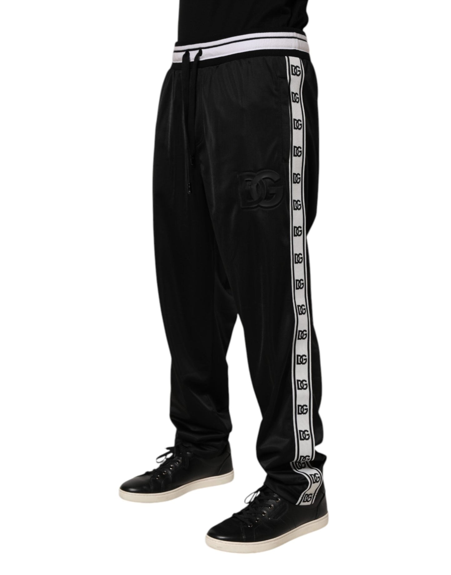 Dolce & Gabbana Black Polyester Logo Stripe Track Jogger Pants