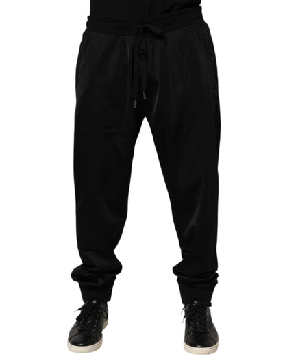 Dolce & Gabbana Black Polyester Logo Plaque Sweatpants Jogger Pants