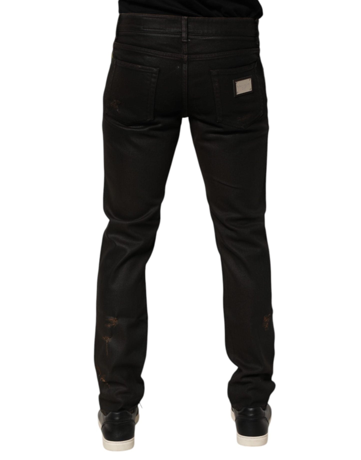 Dolce & Gabbana Dark Brown Tattered Cotton Skinny Denim Jeans