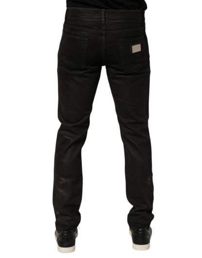 Dolce & Gabbana Dark Brown Tattered Cotton Skinny Denim Jeans