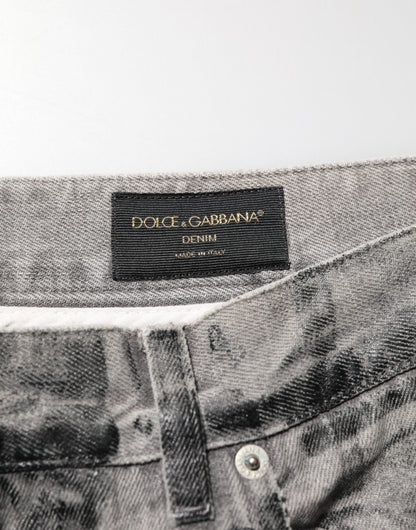 Dolce & Gabbana Black Grey Graphic Print Denim Pants Jeans