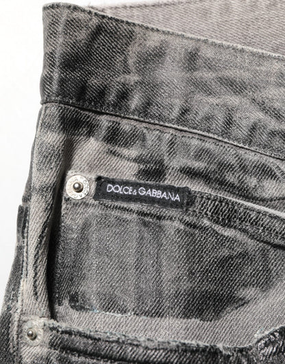 Dolce & Gabbana Black Grey Graphic Print Denim Pants Jeans