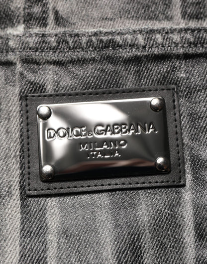 Dolce & Gabbana Black Grey Graphic Print Denim Pants Jeans