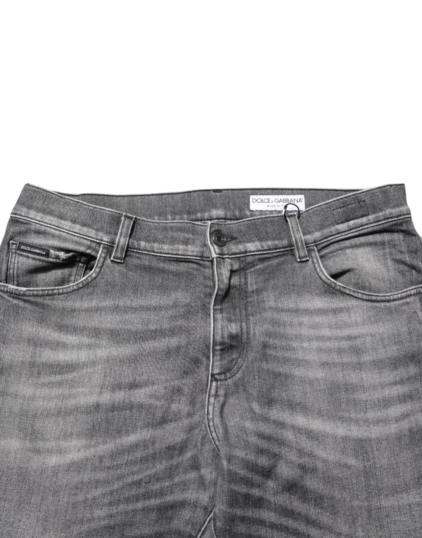 Dolce & Gabbana Grey Cotton Denim Slim Fit Distressed Pants Jeans