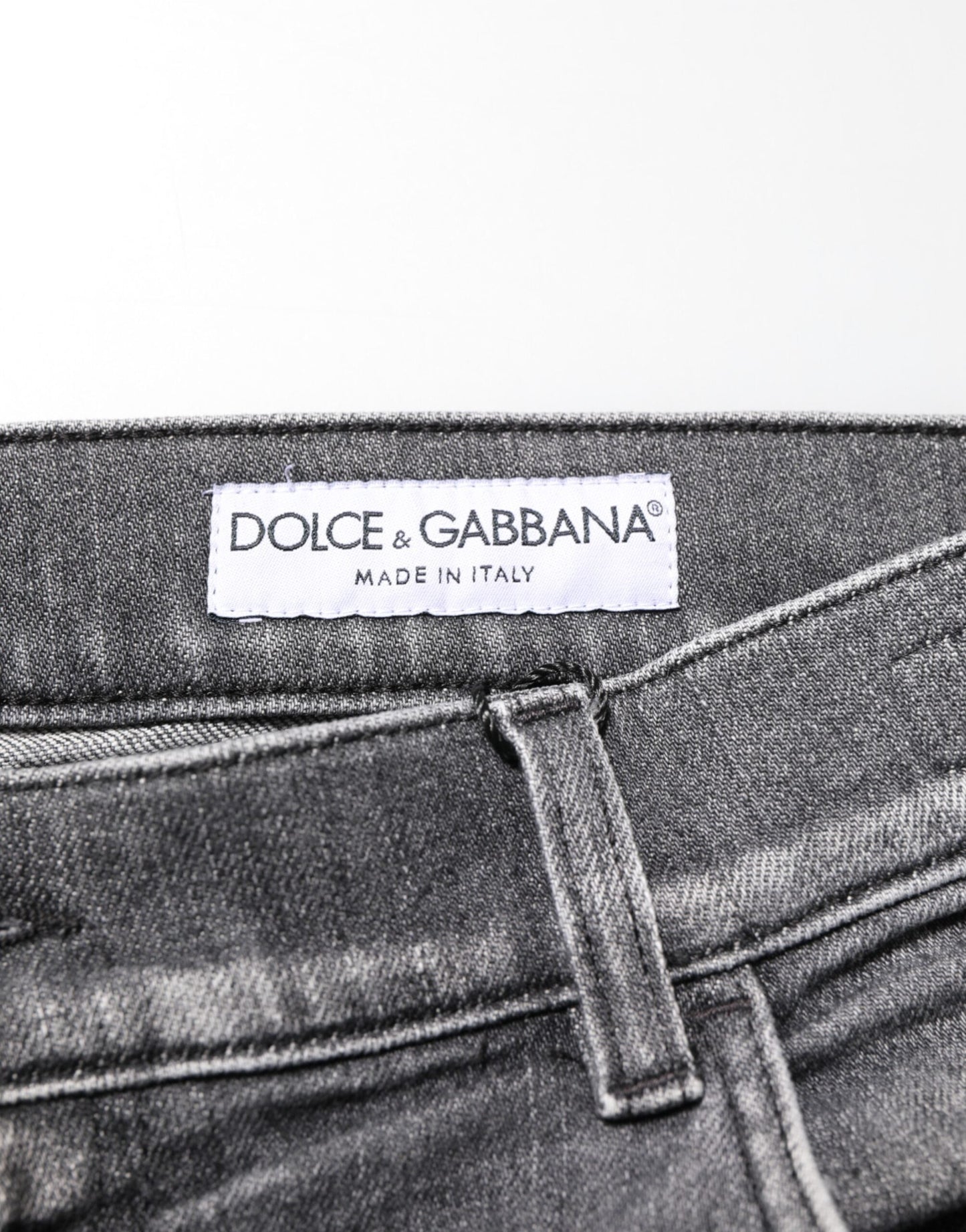 Dolce & Gabbana Grey Cotton Denim Slim Fit Distressed Pants Jeans