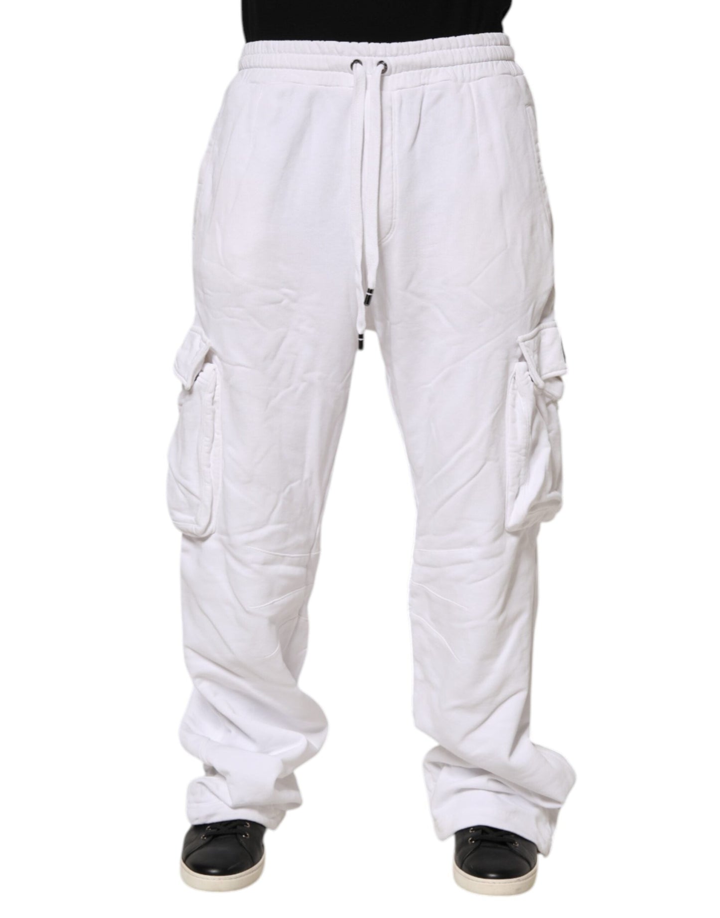 Dolce & Gabbana White Cotton Cargo Trousers Logo Patch Pants