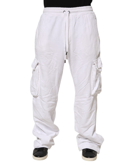 Dolce & Gabbana White Cotton Cargo Trousers Logo Patch Pants