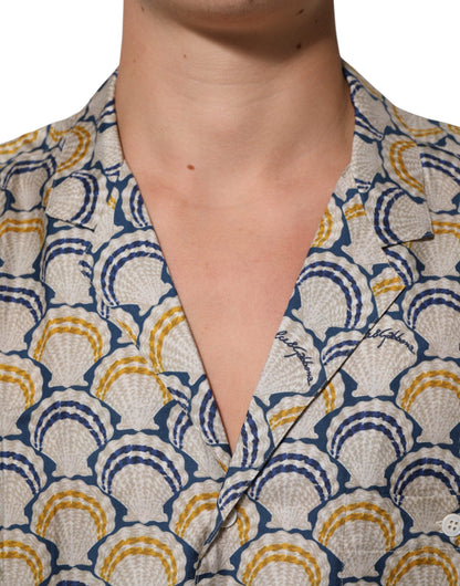 Dolce & Gabbana Cream Cotton Silk Hawaii Scallop Shell Print Shirt