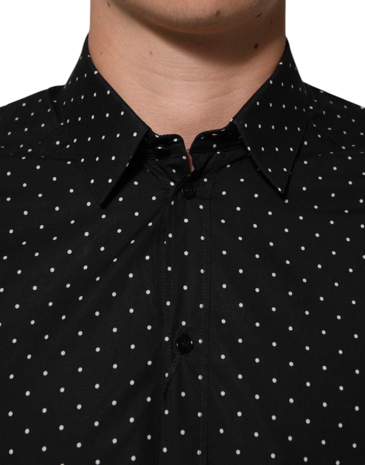 Dolce & Gabbana Black Polka Dot Cotton GOLD Men Formal Dress Shirt