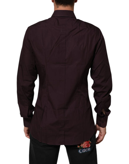 Dolce & Gabbana Maroon Cotton Collared GOLD Formal Dress Shirt