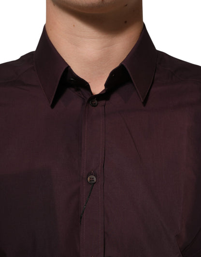Dolce & Gabbana Maroon Cotton Collared GOLD Formal Dress Shirt
