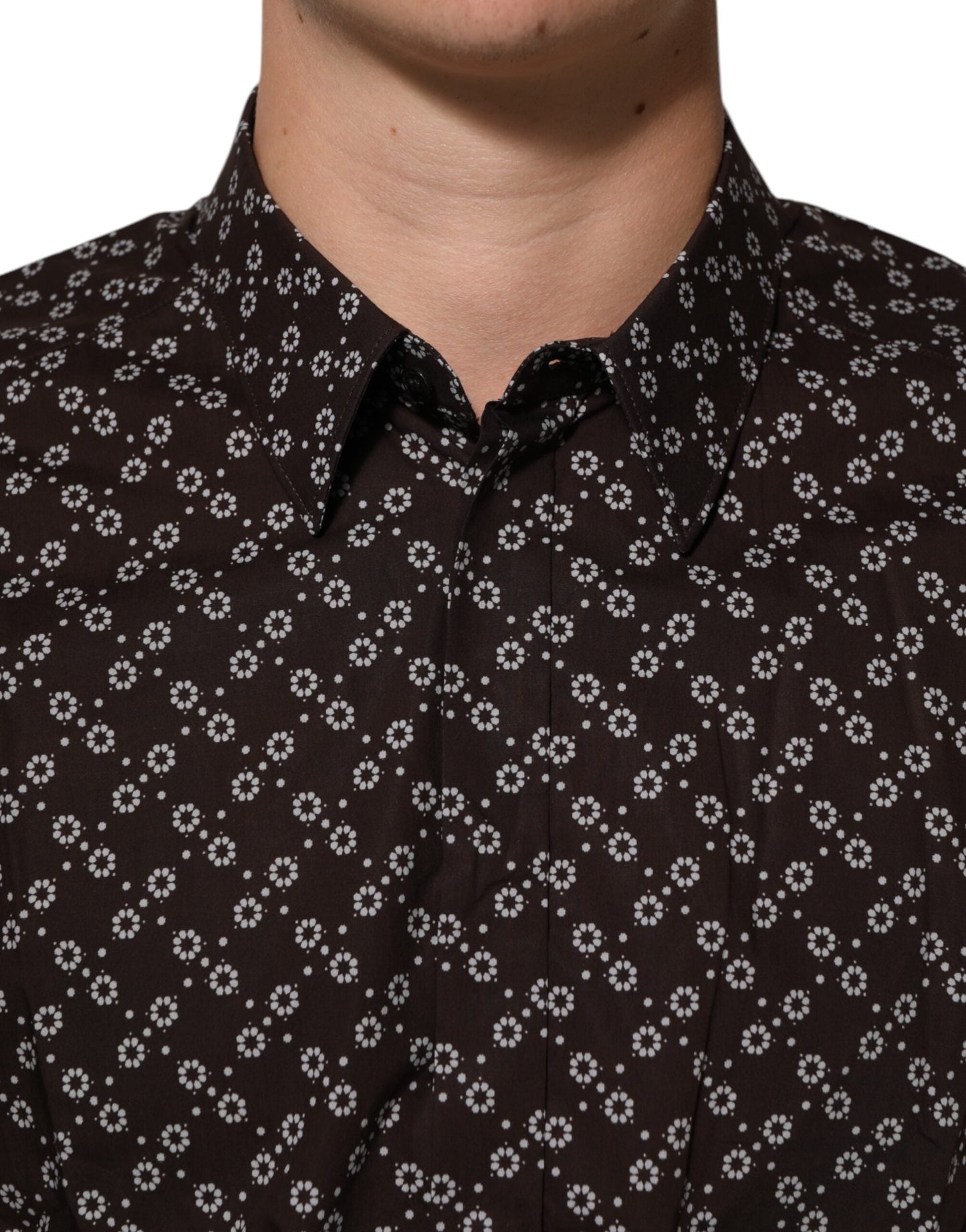 Dolce & Gabbana BrownFloral Collared GOLD Formal Dress Shirt