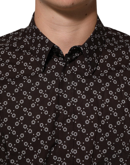 Dolce & Gabbana BrownFloral Collared GOLD Formal Dress Shirt