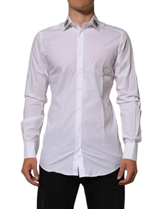 Dolce & Gabbana White Crown Collared GOLD Formal Dress  Shirt