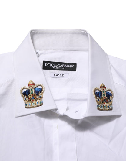 Dolce & Gabbana White Crown Collared GOLD Formal Dress  Shirt