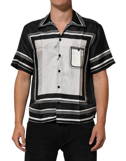 Dolce & Gabbana Black White StripeDot Print Casual Polo Shirt