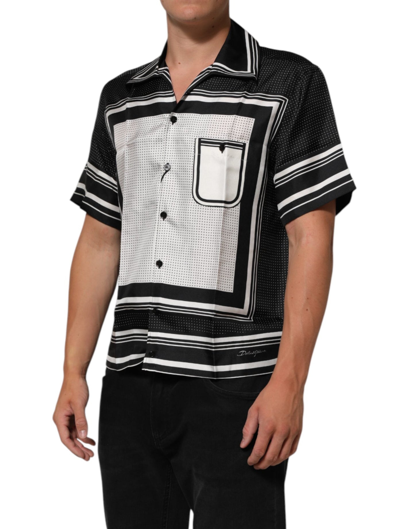 Dolce & Gabbana Black White StripeDot Print Casual Polo Shirt