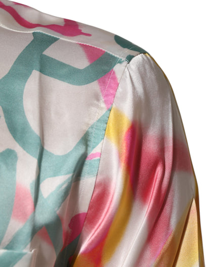 Dolce & Gabbana White Silk Hawaiian Graffiti Print Men Casual Shirt