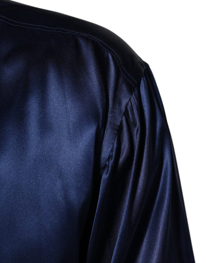 Dolce & Gabbana Blue Oversize Silk Satin Long Sleeves Shirt