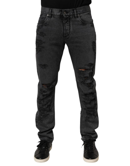 Dolce & Gabbana Black Tattered Skinny Cotton Men Denim Jeans