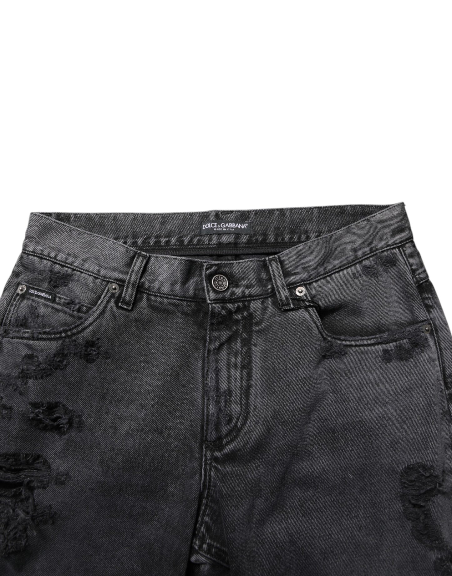 Dolce & Gabbana Black Tattered Skinny Cotton Men Denim Jeans