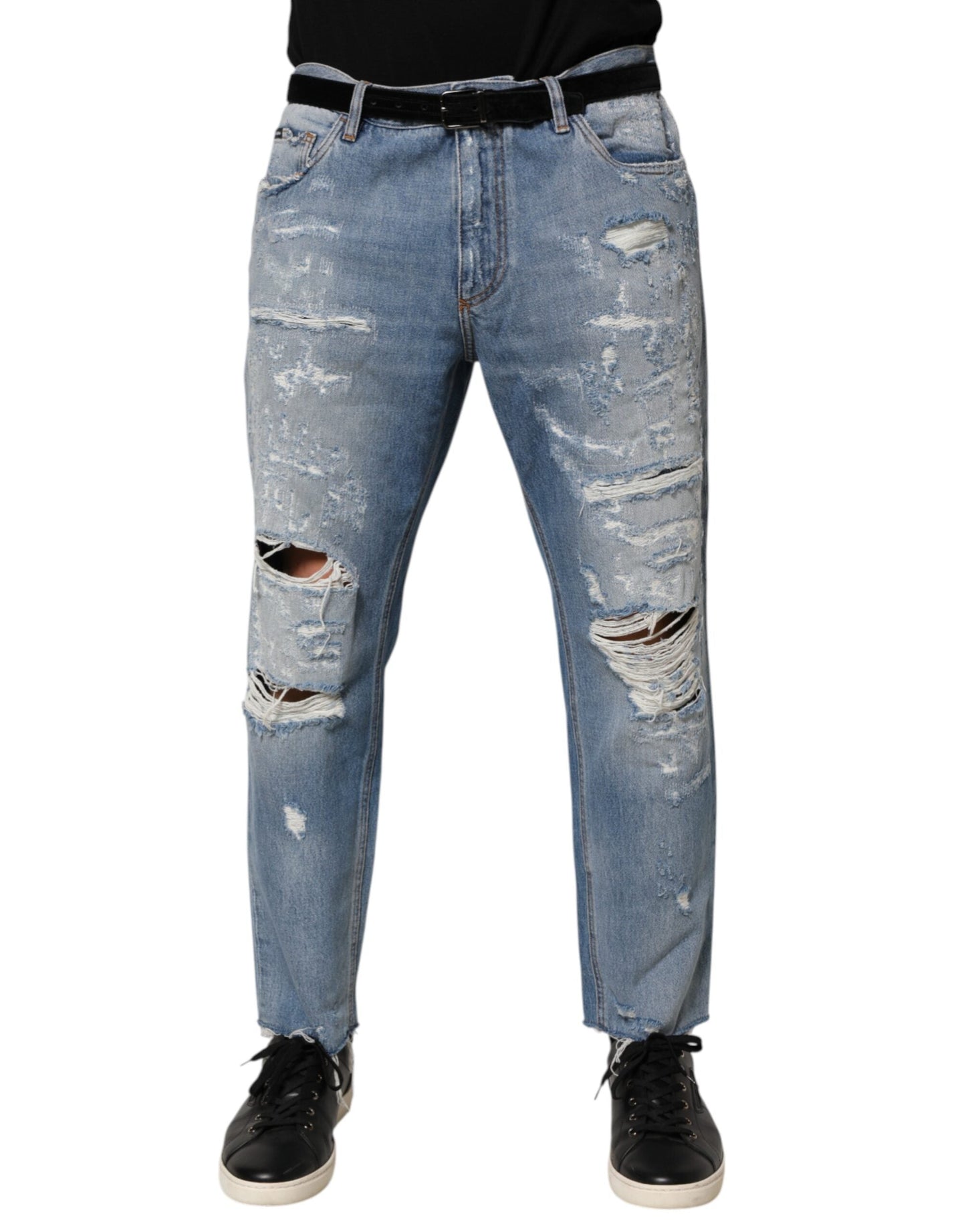 Dolce & Gabbana Blue Distressed Ripped Denim Trouser Jeans