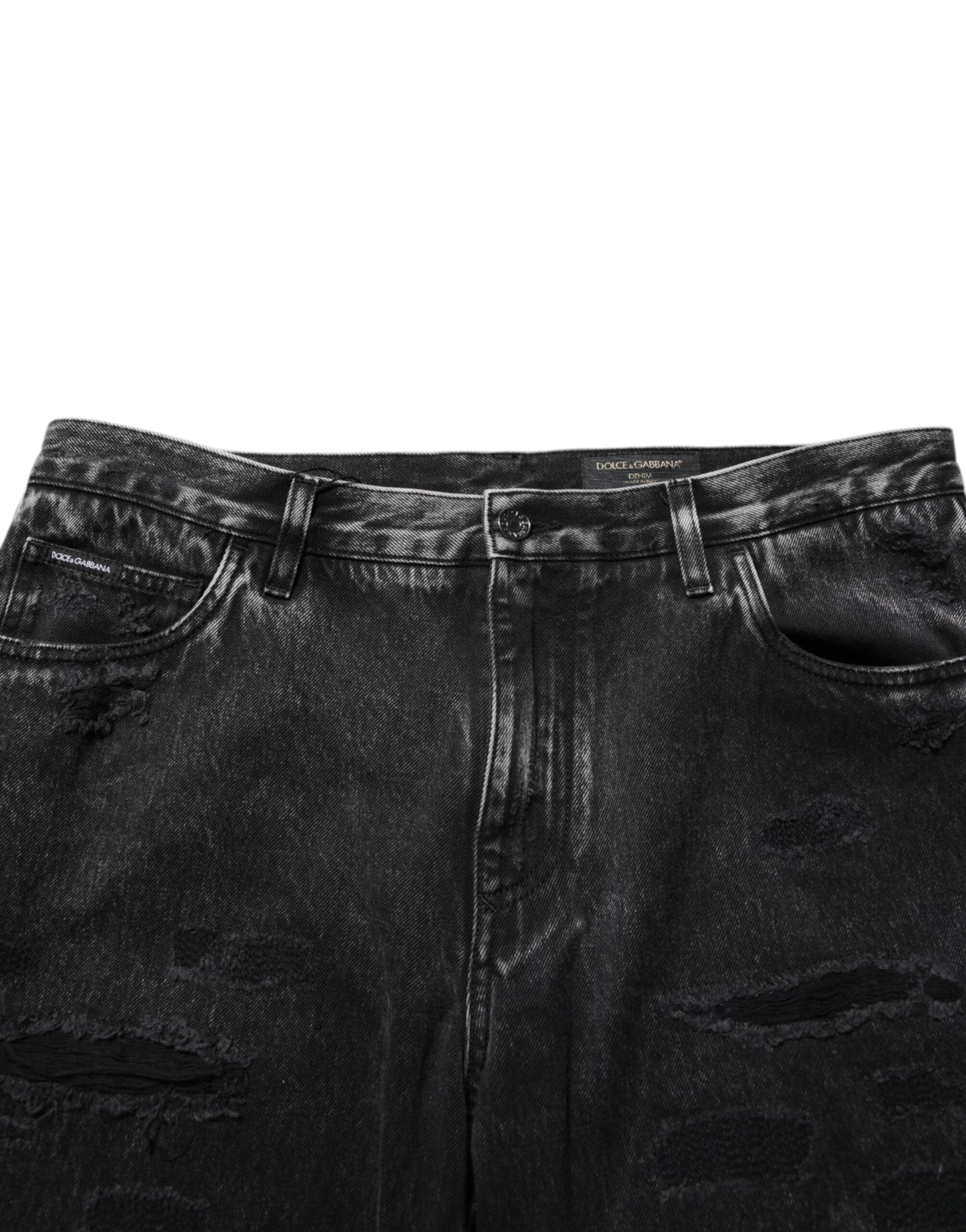 Dolce & Gabbana Black Washed Ripped Loose Cotton Denim Jeans