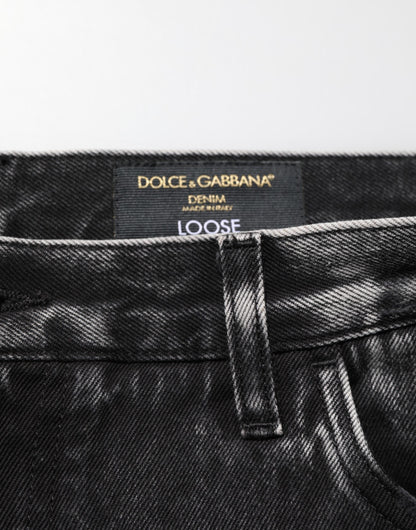 Dolce & Gabbana Black Washed Ripped Loose Cotton Denim Jeans