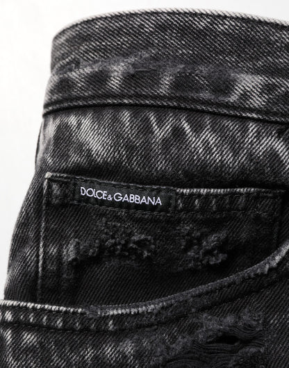 Dolce & Gabbana Black Washed Ripped Loose Cotton Denim Jeans