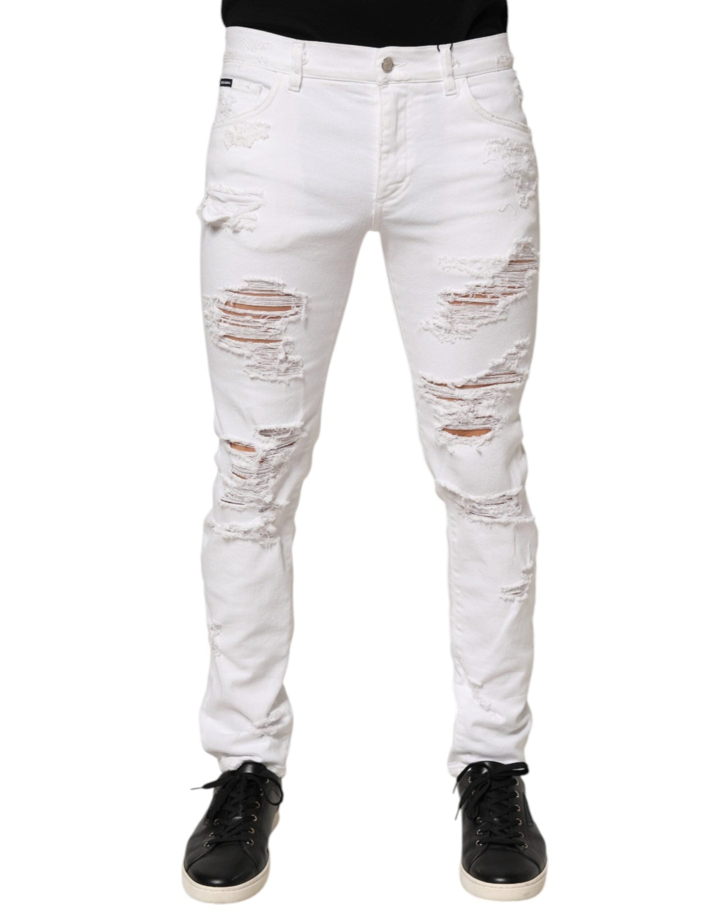 Dolce & Gabbana White Distressed Ripped Denim Trouser Jeans