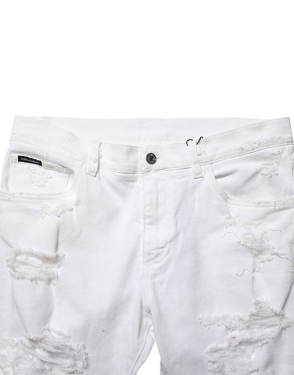 Dolce & Gabbana White Distressed Ripped Denim Trouser Jeans