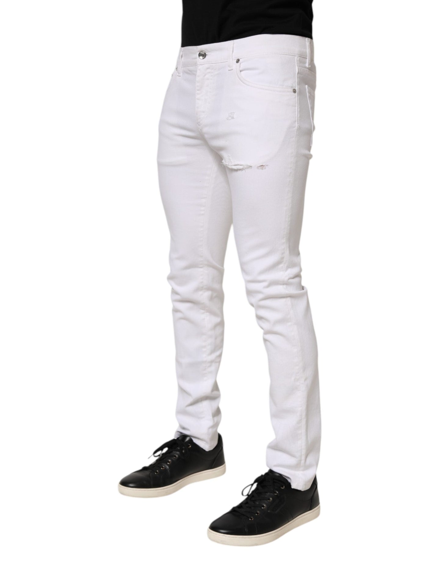 Dolce & Gabbana White Ripped Cotton Skinny Men Denim Jeans