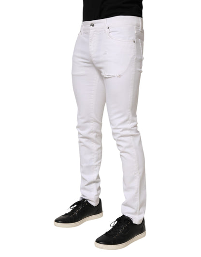 Dolce & Gabbana White Ripped Cotton Skinny Men Denim Jeans