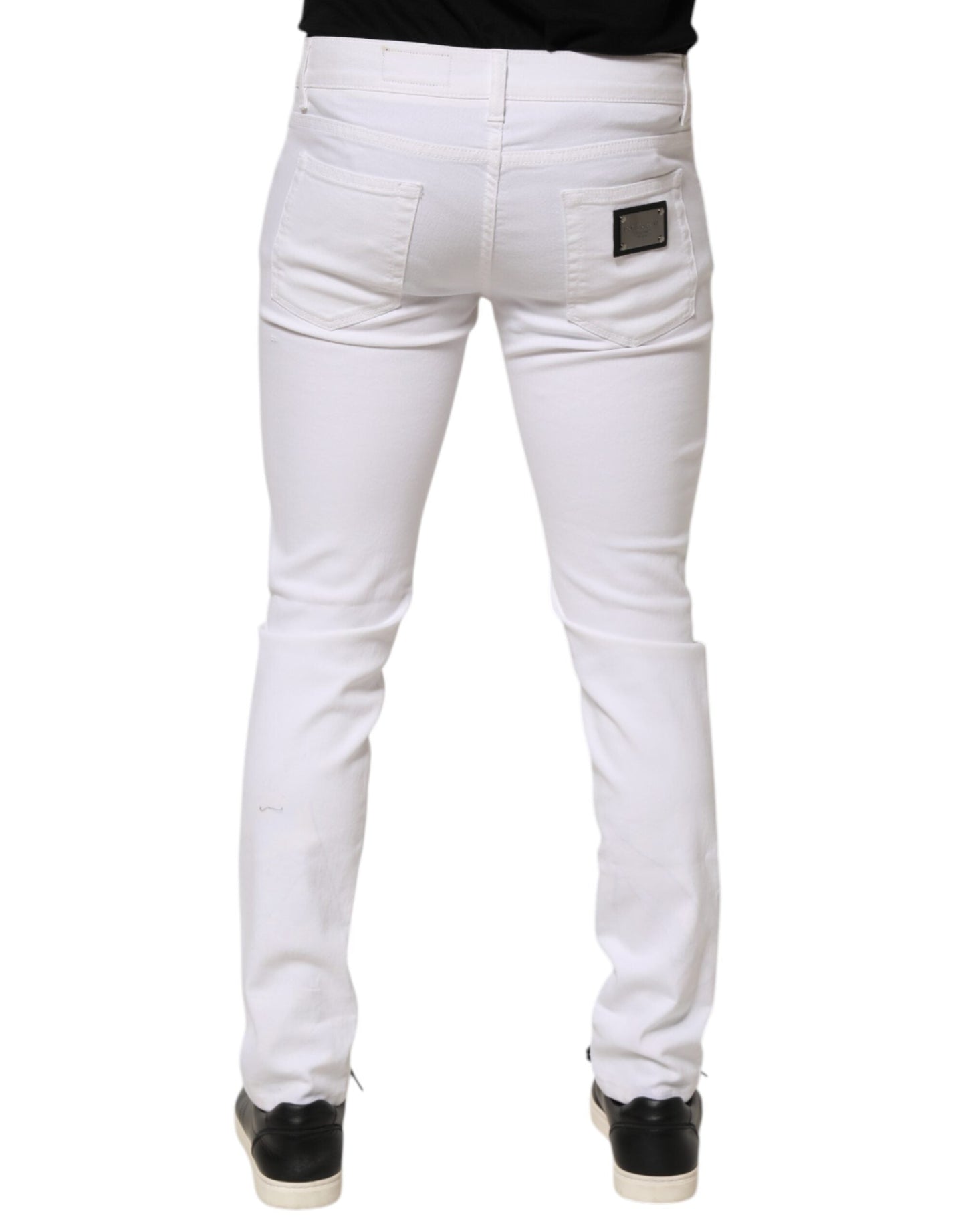 Dolce & Gabbana White Ripped Cotton Skinny Men Denim Jeans