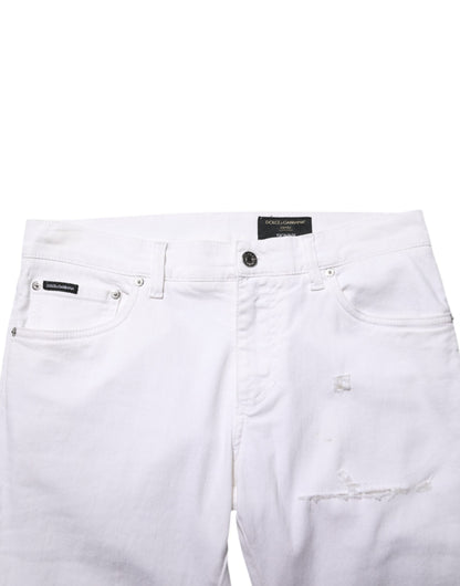 Dolce & Gabbana White Ripped Cotton Skinny Men Denim Jeans