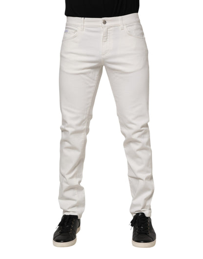 Dolce & Gabbana Off White Cotton Stretch Slim Fit Denim Jeans