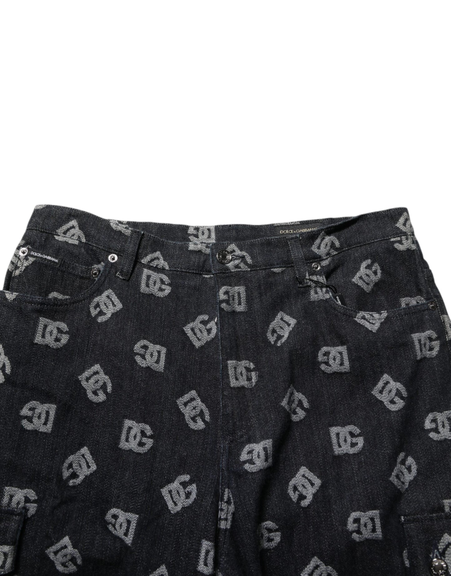 Dolce & Gabbana Black Monogram Denim Cargo Men Bermuda Short