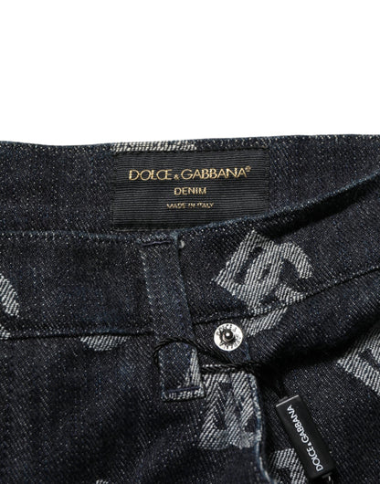Dolce & Gabbana Black Monogram Denim Cargo Men Bermuda Short
