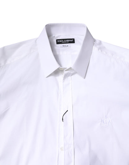 Dolce & Gabbana White Cotton Collared GOLD FormalDress Shirt