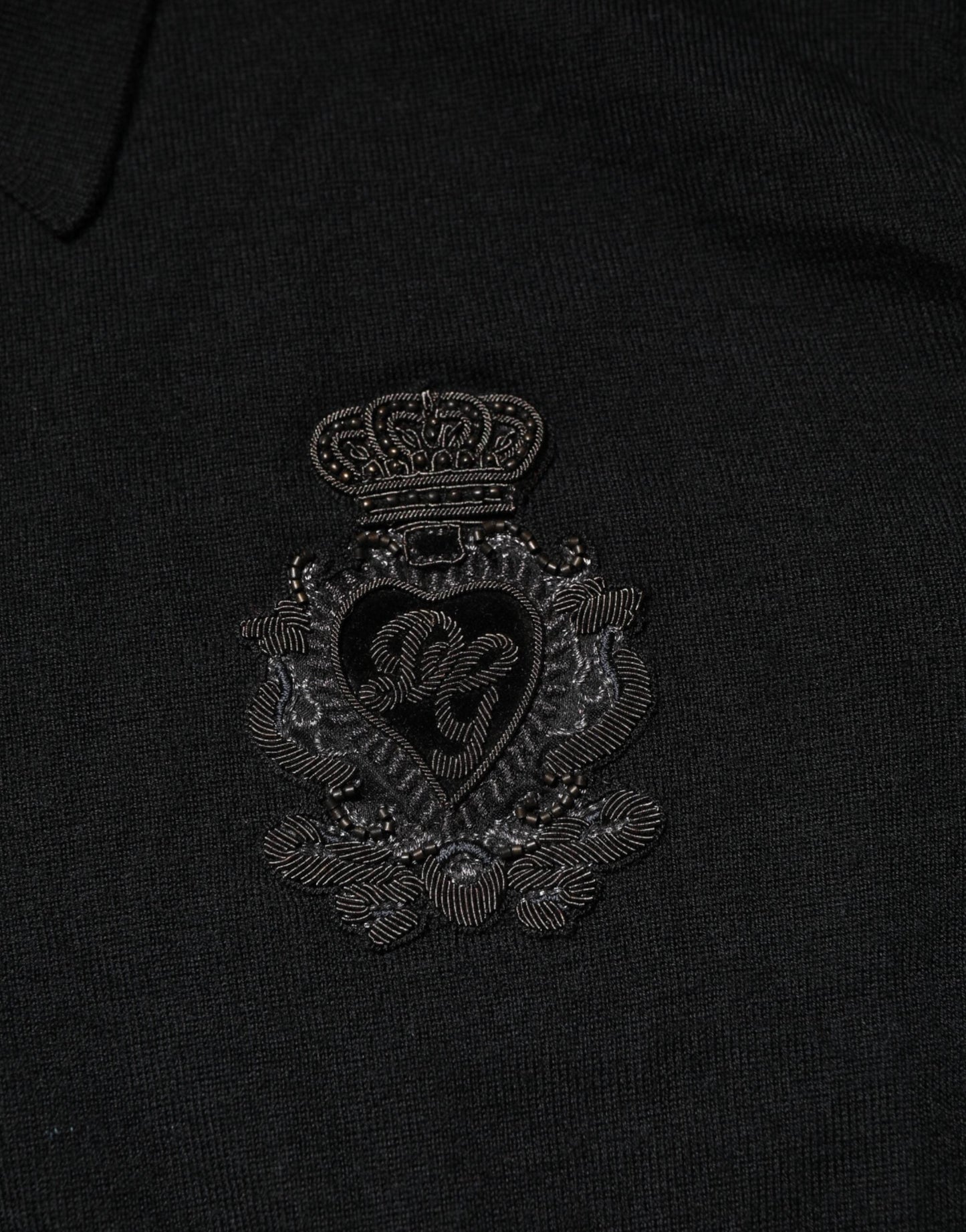 Dolce & Gabbana Black Logo Patch Collared Pullover Sweater