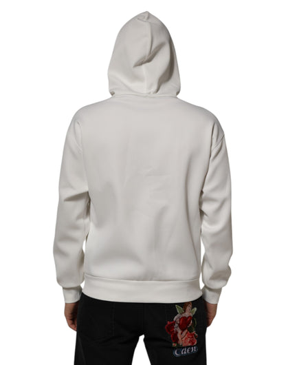 Dolce & Gabbana White Logo Hooded Men Sweatshirt  Sweater