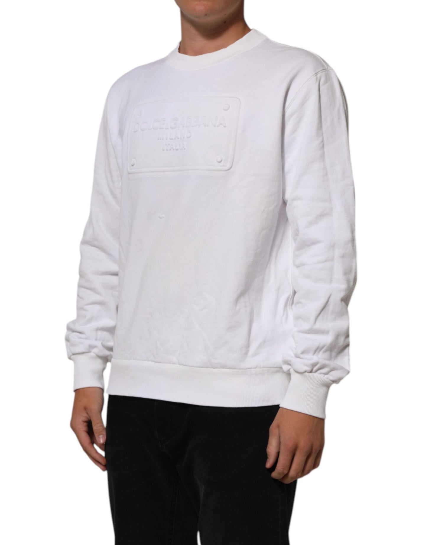 Dolce & Gabbana White Embossed Logo Men Sweatshirt Sweater