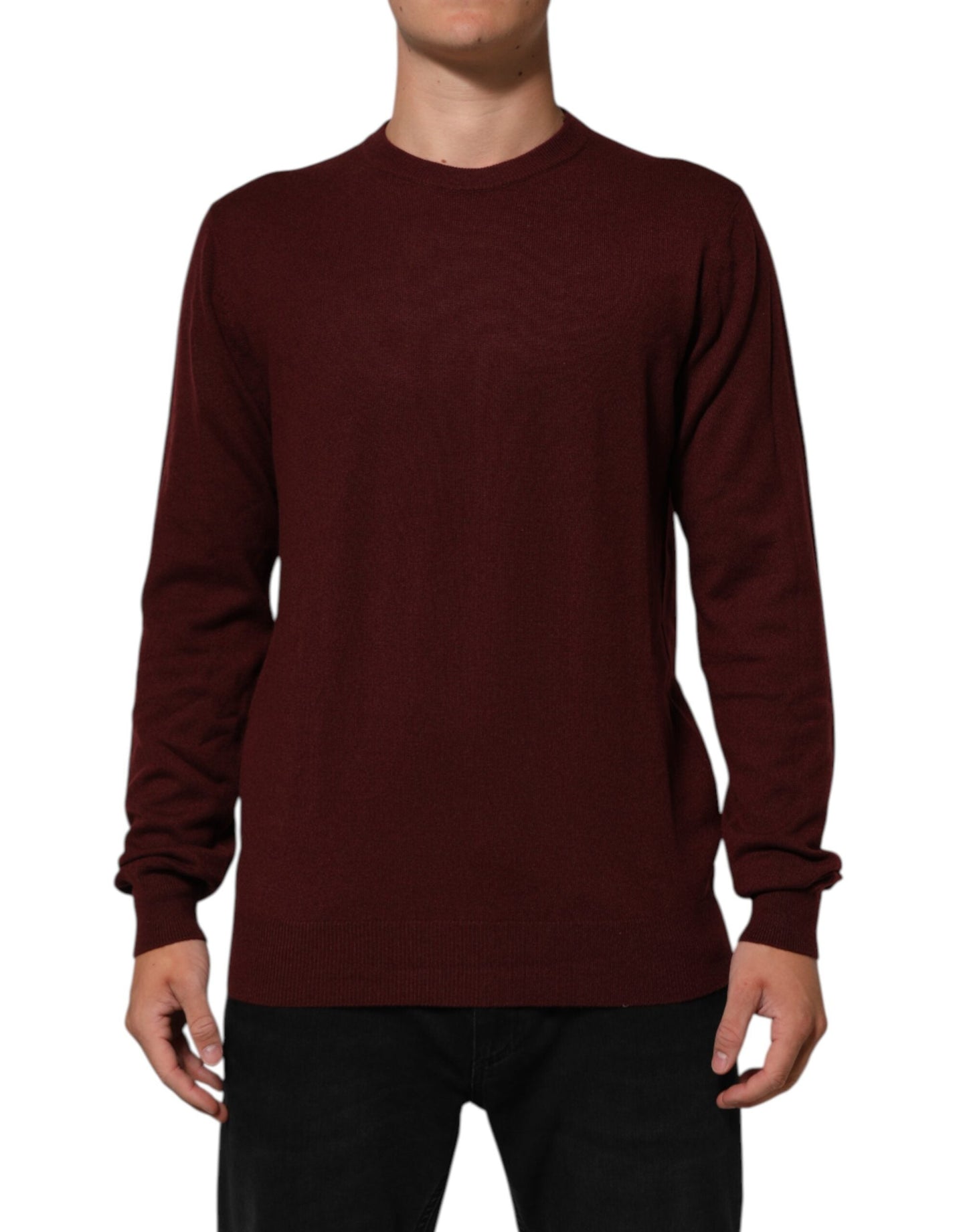 Dolce & Gabbana Maroon Cashmere Crew Neck Pullover Sweater