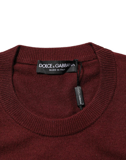 Dolce & Gabbana Maroon Cashmere Crew Neck Pullover Sweater